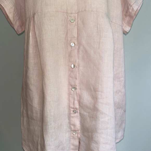 Terzo Millennio Top Small Beige 100% Linen Button Back Hi Low Hem Pullover Shirt - Picture 6 of 16